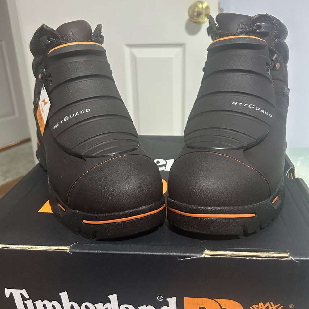 Timberland PRO Black, Brown and Orange Safety Boots with Velcro Straps